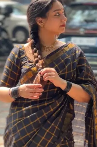 Black silk blend banarasi jaquard designer saree with blouse