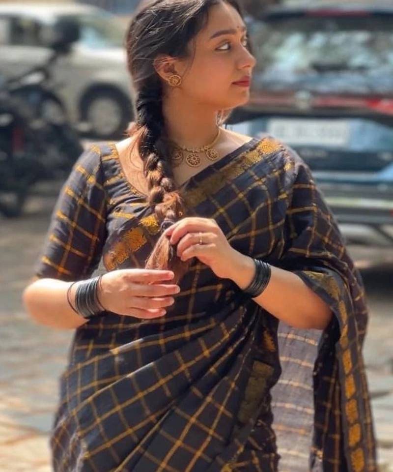 Black soft silk blend banarasi jacuard work designer saree with blouse