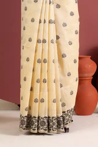 white color art silk saree with printed blouse