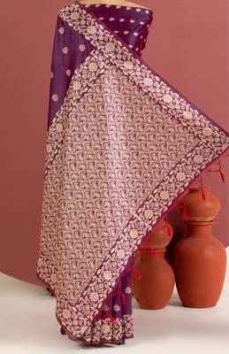 wine color art silk saree with printed blouse 1
