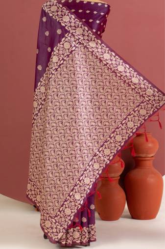 wine color art silk saree with printed blouse