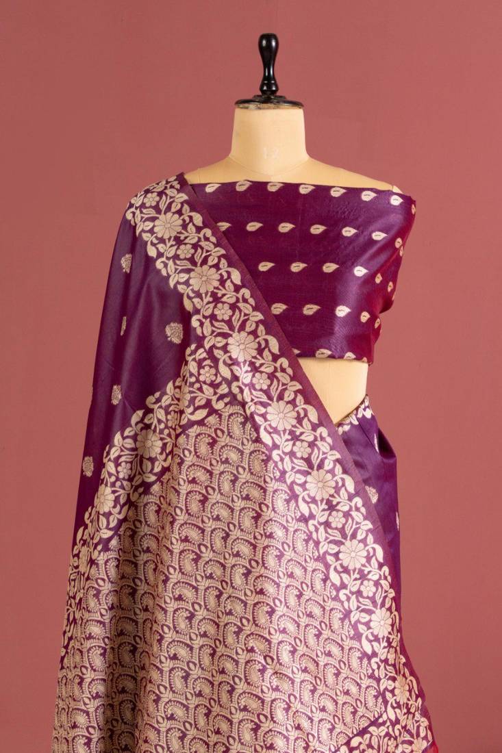 wine color art silk saree with printed blouse
