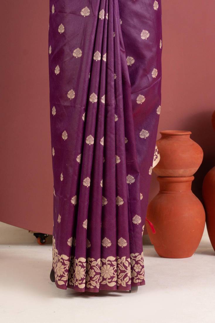 wine color art silk saree with printed blouse