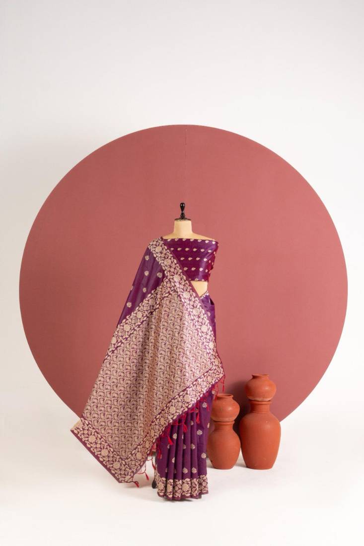 wine color art silk saree with printed blouse