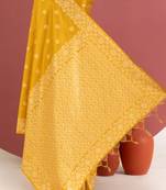 yellow color art silk saree with printed blouse