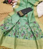 green color chanderi cotton saree with printed blouse