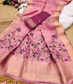 pink color chanderi cotton saree with printed blouse