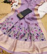 purple color chanderi cotton saree with printed blouse