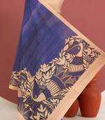 blue color tussar art silk saree with plain blouse