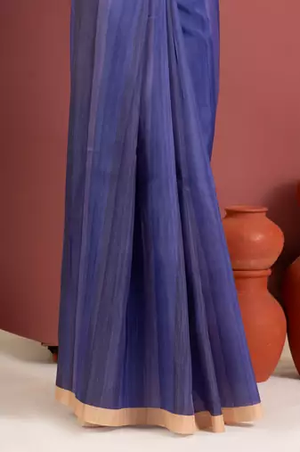 blue color tussar art silk saree with plain blouse