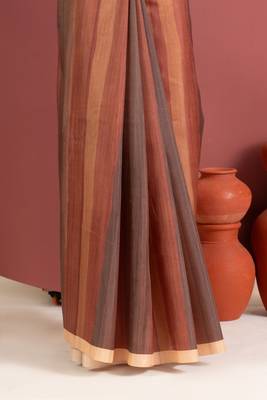 brown color tussar art silk saree with plain blouse 2