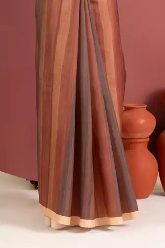 brown color tussar art silk saree with plain blouse