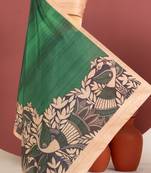 green color tussar art silk saree with plain blouse