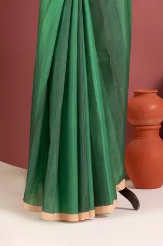 green color tussar art silk saree with plain blouse