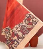orange color tussar art silk saree with plain blouse