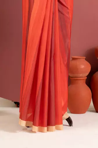 orange color tussar art silk saree with plain blouse