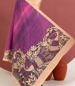 plum color tussar art silk saree with plain blouse