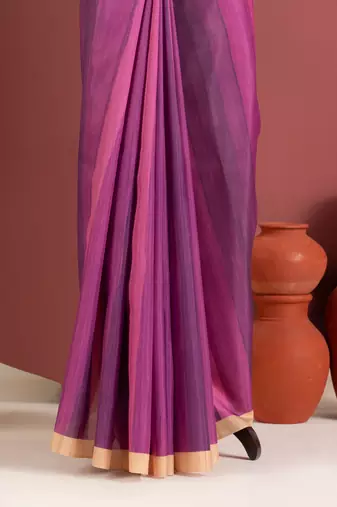 plum color tussar art silk saree with plain blouse