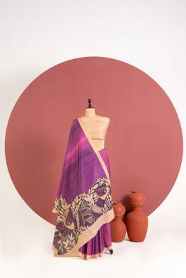 plum color tussar art silk saree with plain blouse 4