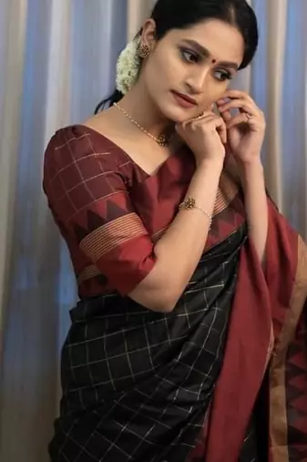 Black silk blend banarasi jaquard designer saree with blouse