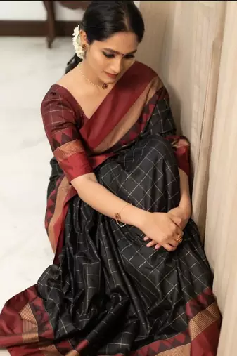 Black silk blend banarasi jaquard designer saree with blouse