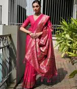 pink color banarasi paithani art silk saree with plain blouse