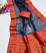 blue color tissue art silk saree with contrast blouse