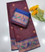 brown color tissue art silk saree with contrast blouse