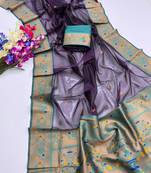 purple color tissue art silk saree with contrast blouse