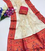 white color tissue art silk saree with contrast blouse