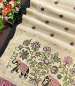 cream color cotton saree with contrast blouse