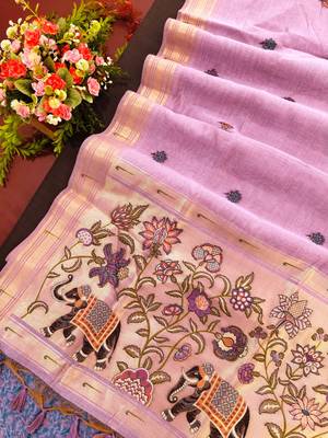 lavender color cotton saree with contrast blouse 1