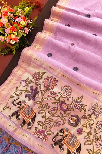 lavender color cotton saree with contrast blouse