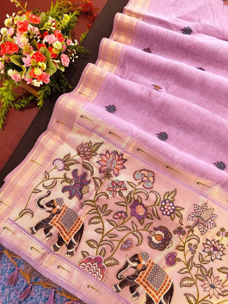 lavender color cotton saree with contrast blouse