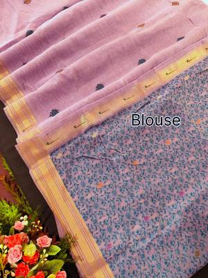lavender color cotton saree with contrast blouse 2