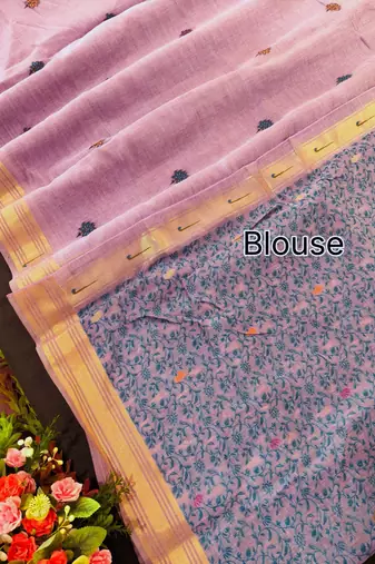 lavender color cotton saree with contrast blouse