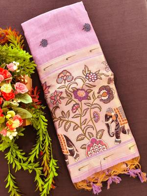 lavender color cotton saree with contrast blouse 3