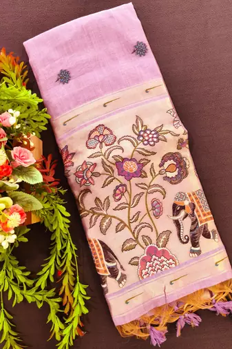 lavender color cotton saree with contrast blouse
