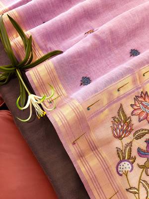 lavender color cotton saree with contrast blouse 4