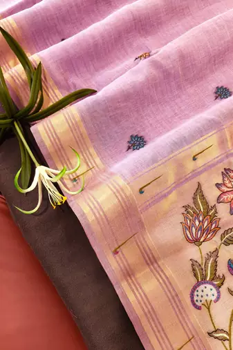 lavender color cotton saree with contrast blouse
