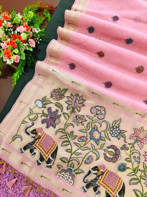 pink color cotton saree with contrast blouse 1