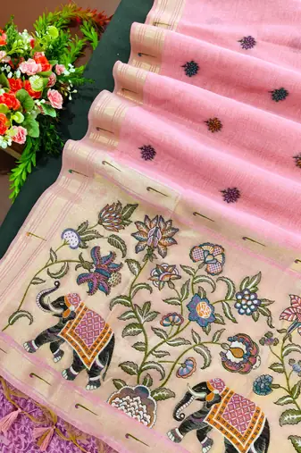 pink color cotton saree with contrast blouse