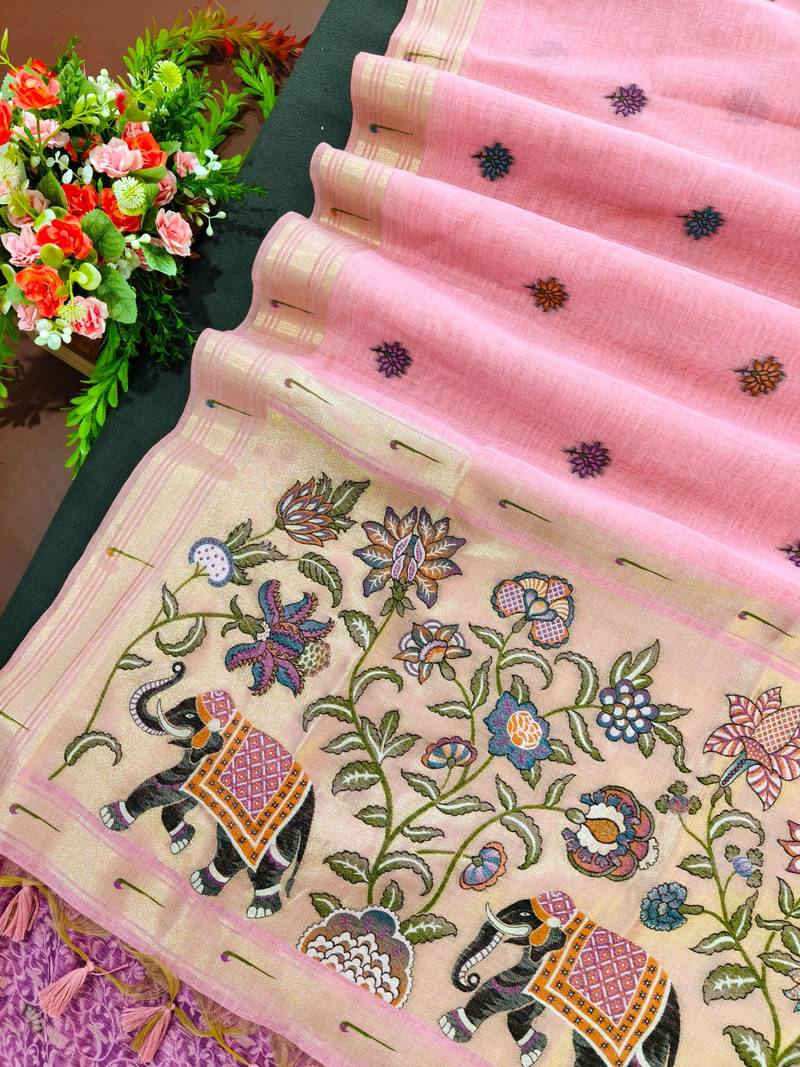 pink color cotton saree with contrast blouse