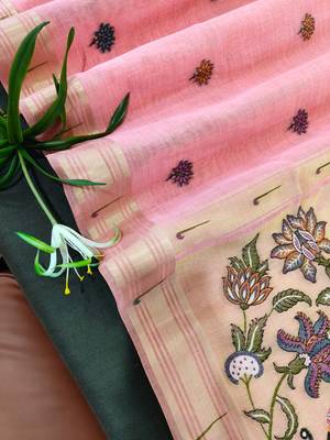 pink color cotton saree with contrast blouse 2