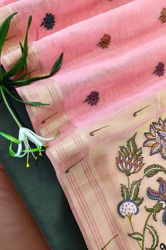 pink color cotton saree with contrast blouse