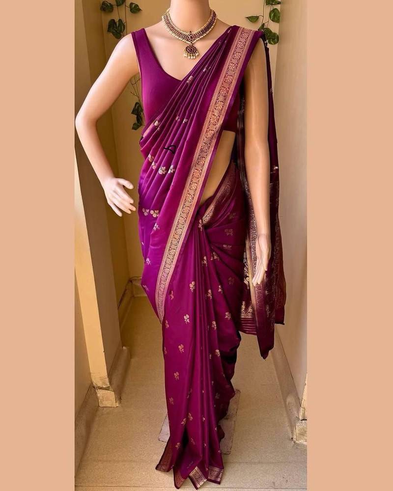 Purple soft silk blend banarasi jacuard work designer saree with blouse