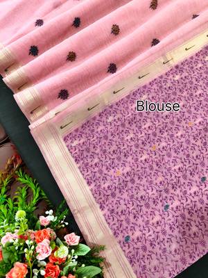 pink color cotton saree with contrast blouse 3