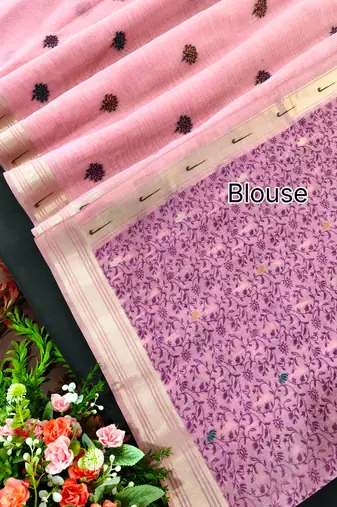 pink color cotton saree with contrast blouse