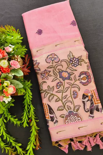 pink color cotton saree with contrast blouse
