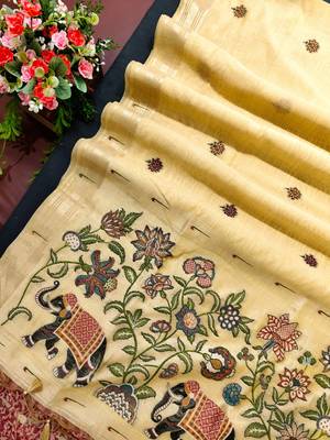 yellow color cotton saree with contrast blouse 1